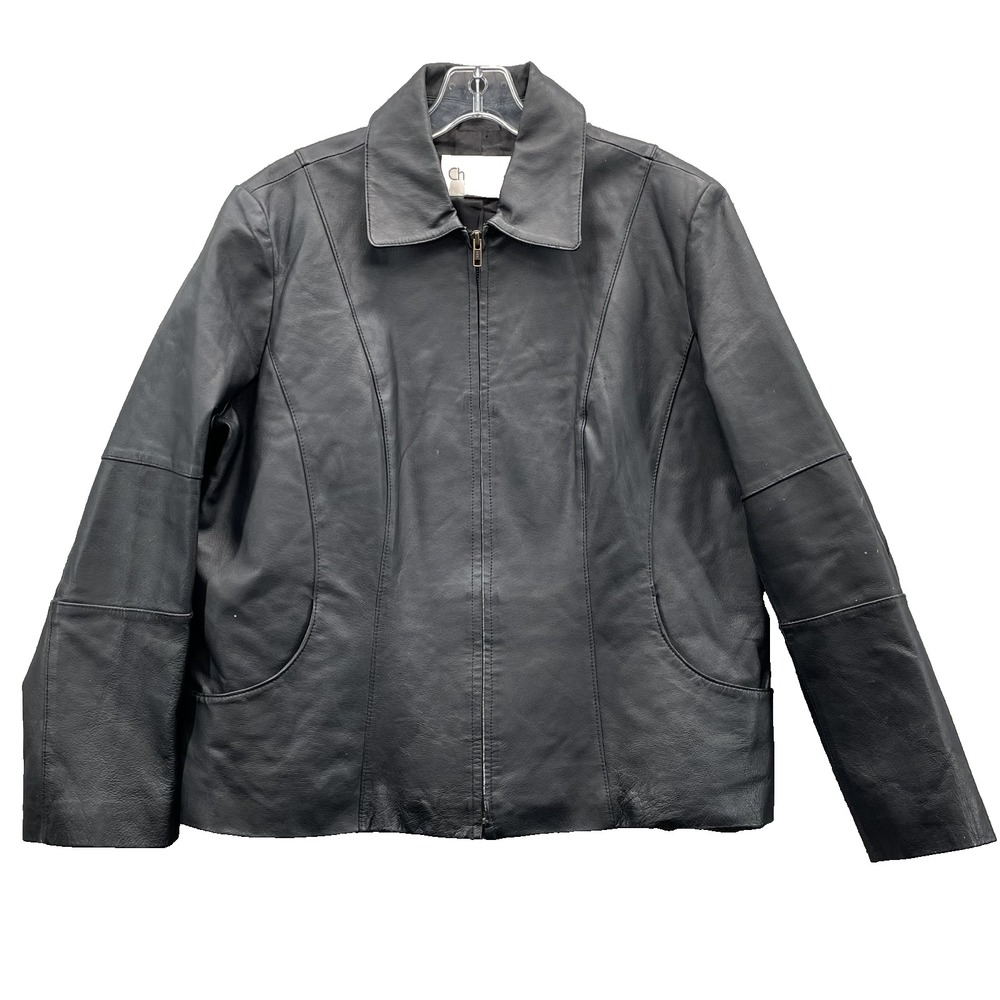 Chadwick's Leather Jacket Womens XL Black‎ Coat Moto Biker Punk Rock Academia